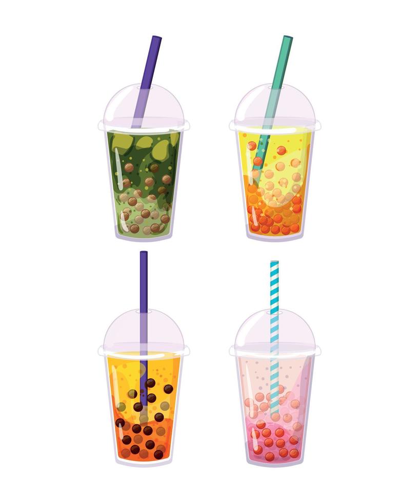 conjunto de coquetéis com frutas e tapioca vetor