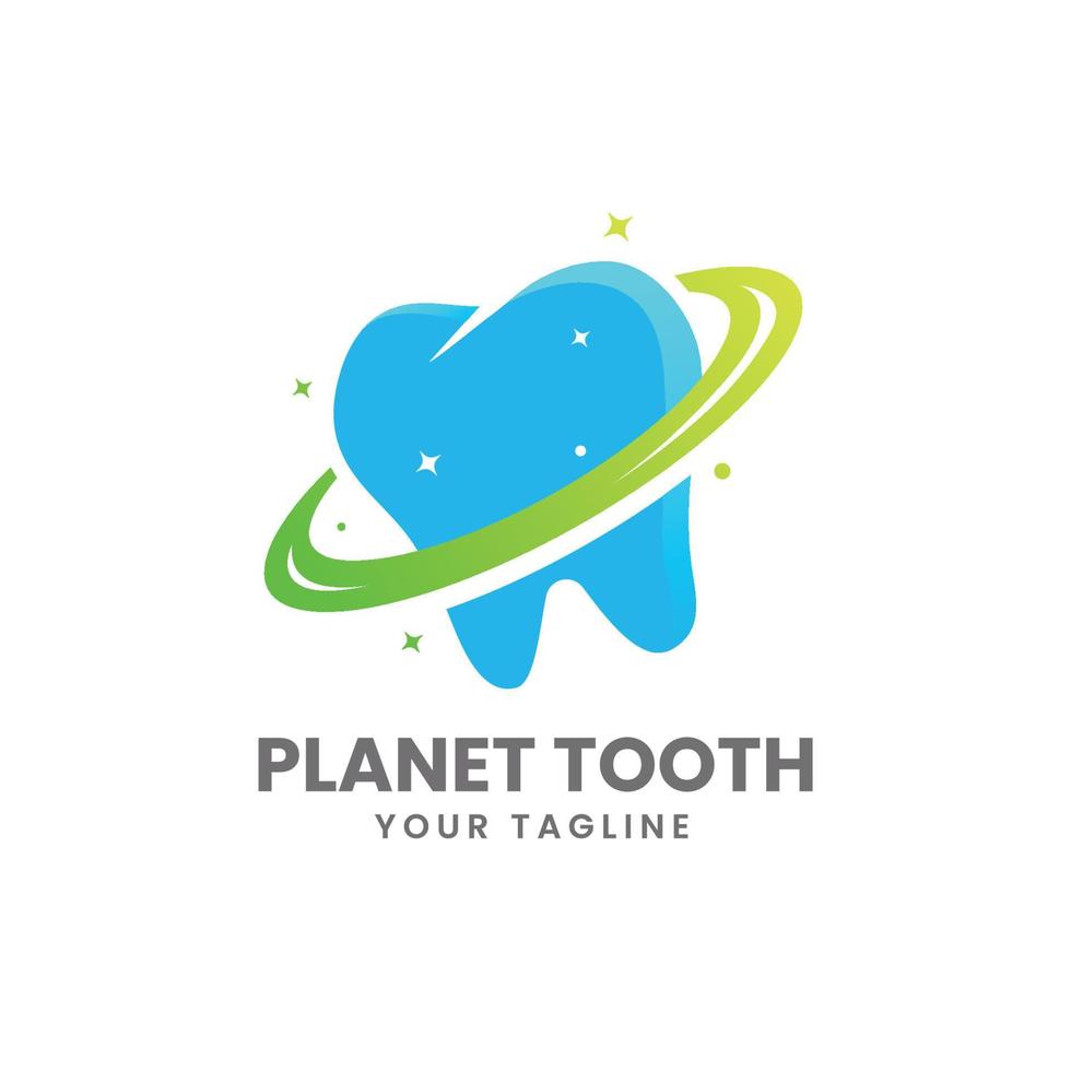 dente com design de logotipo do planeta vetor