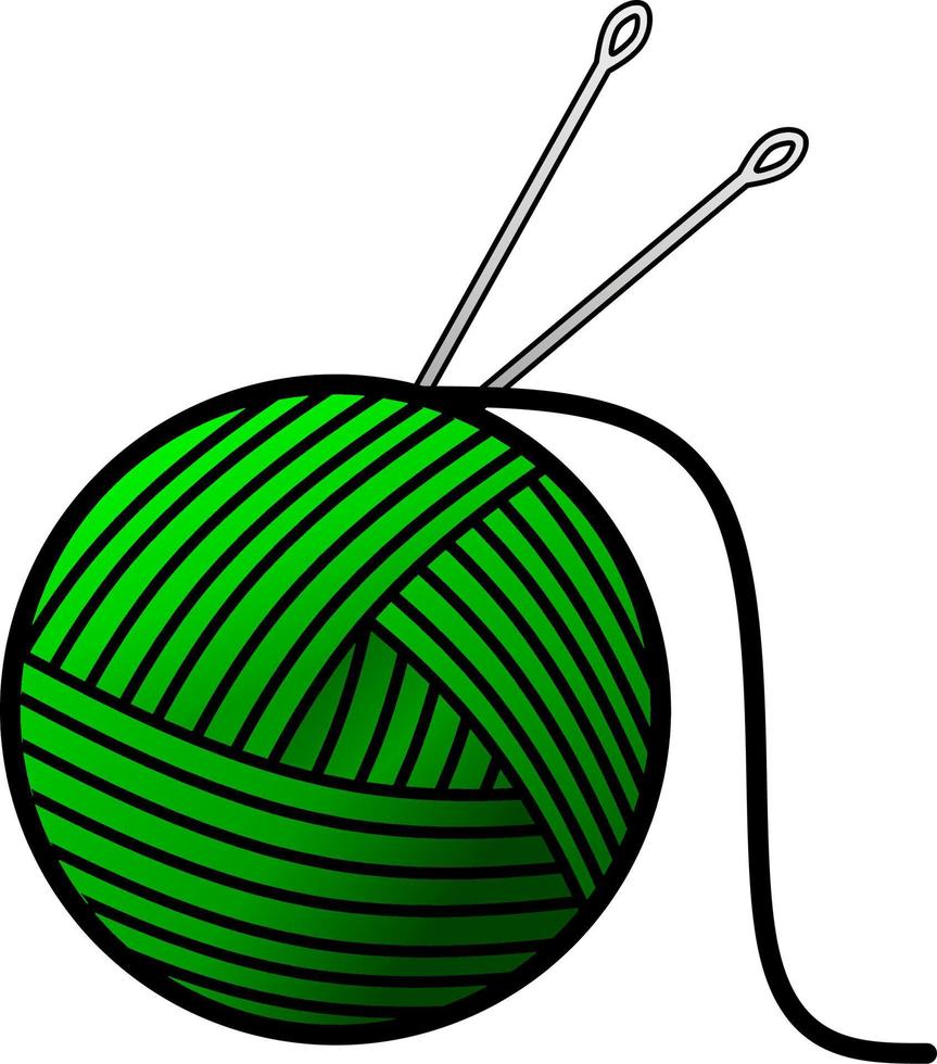 fios e agulhas ilustração vetorial isolado. vetor de fio verde para logotipo, ícone, símbolo, negócios, design ou decoração. bola de fio verde com agulhas. estilo hygge