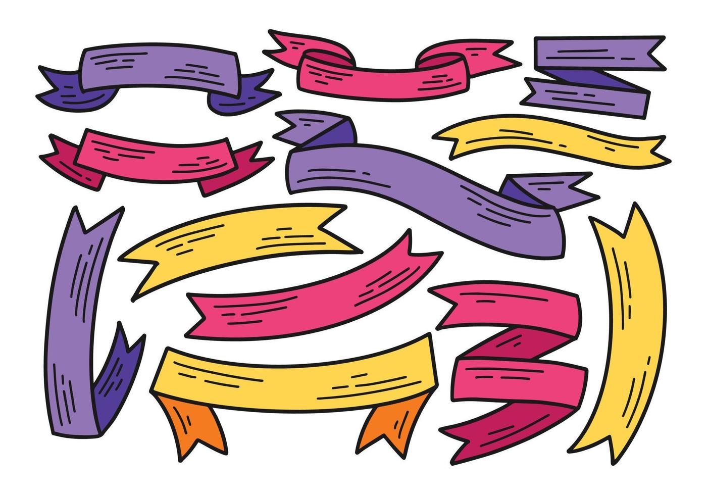 conjunto de ilustração de cores de doodle de fita vetor