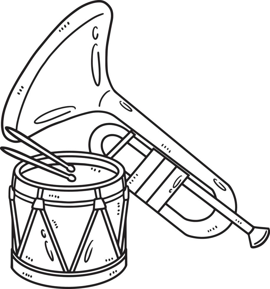 mardi gras trompete e tambor para colorir isolado vetor