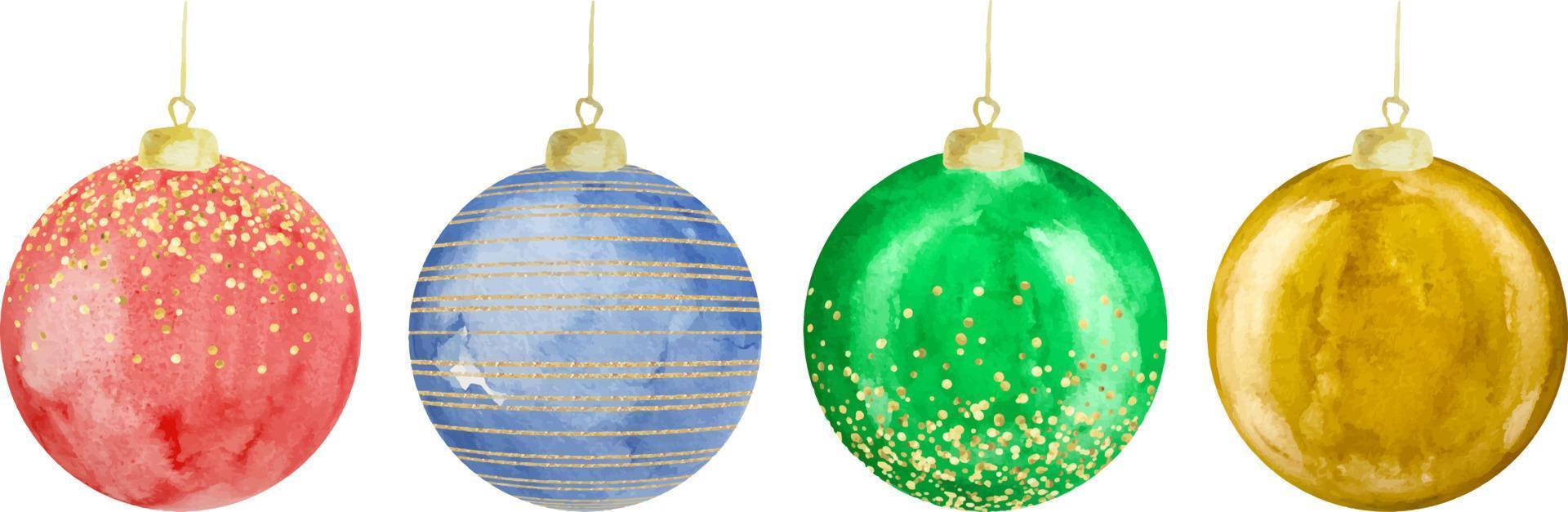 bolas de natal coloridas em aquarela para uma árvore de natal com go vetor