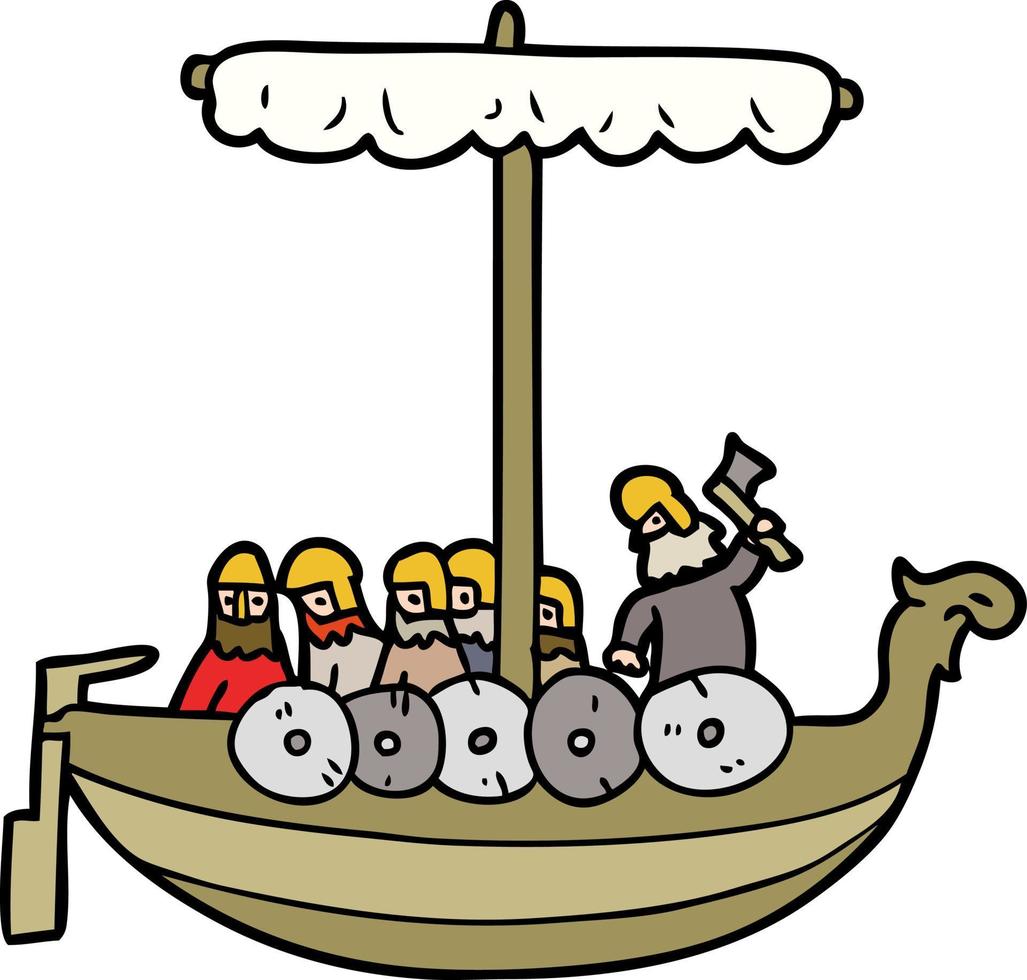 navio de desenho animado com vikings vetor