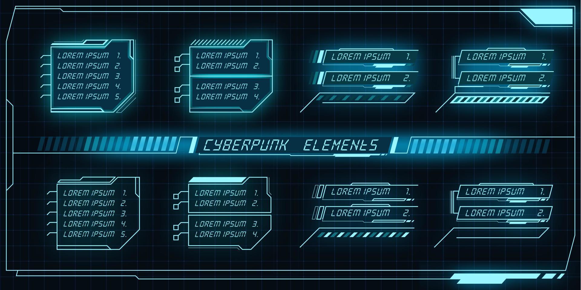 coleção de painel de controle futurista scifi de elementos hud gui vr ui design cyberpunk retro style. vetor