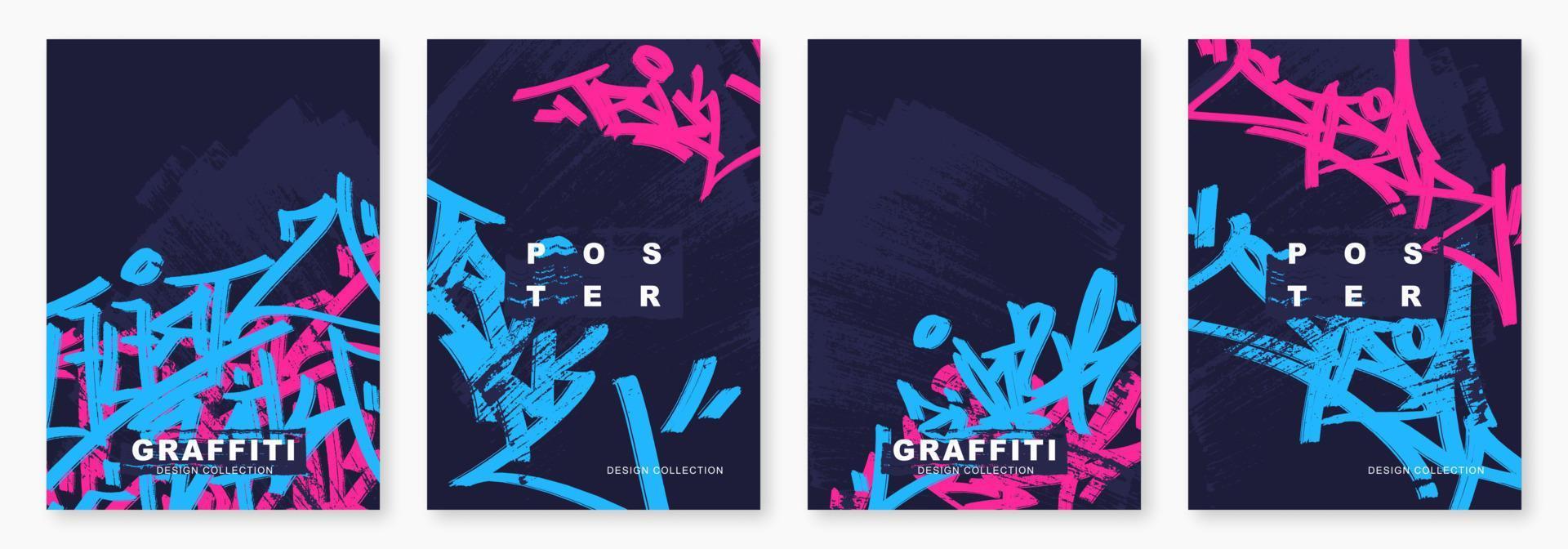 etiquetas de graffiti brilhantes com marcador, ilustração vetorial. modelo de cartaz de arte de rua fundo colorido de hip hop com letras misturadas vetor