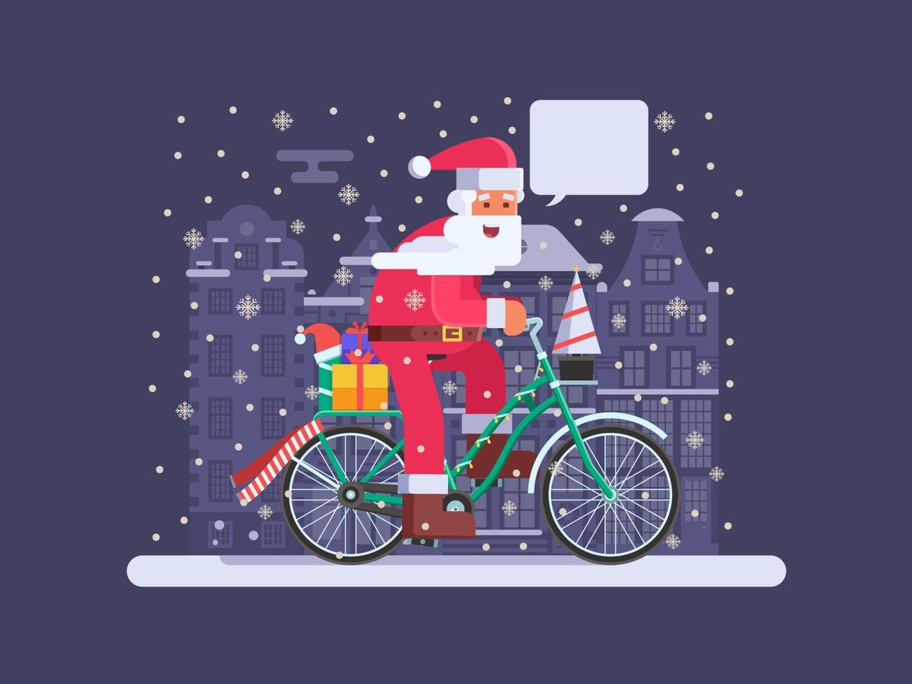 papai noel com saco de presente na bicicleta de natal vetor