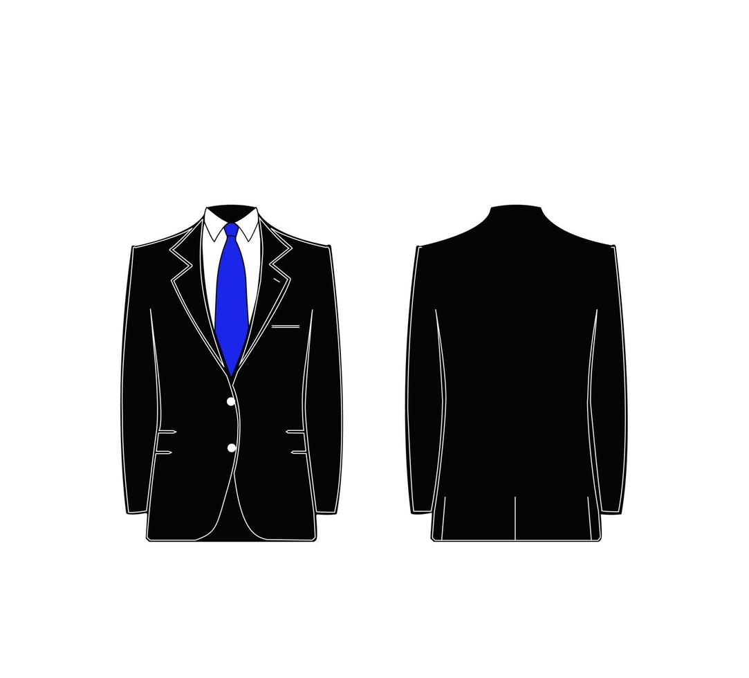 conjunto de esboço plano de ilustração vetorial de paletó blazer masculino, desenho técnico plano, isolado no fundo branco vetor