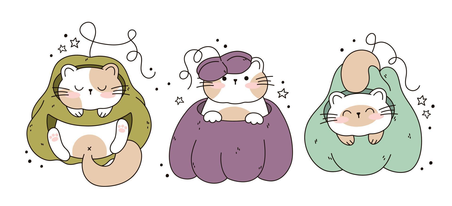 desenhe gatos engraçados sentados em um gato kawaii de abóboras com abóbora para ação de graças e coleção de personagens de gato de ilustração vetorial outono outono. estilo de desenho animado doodle. vetor