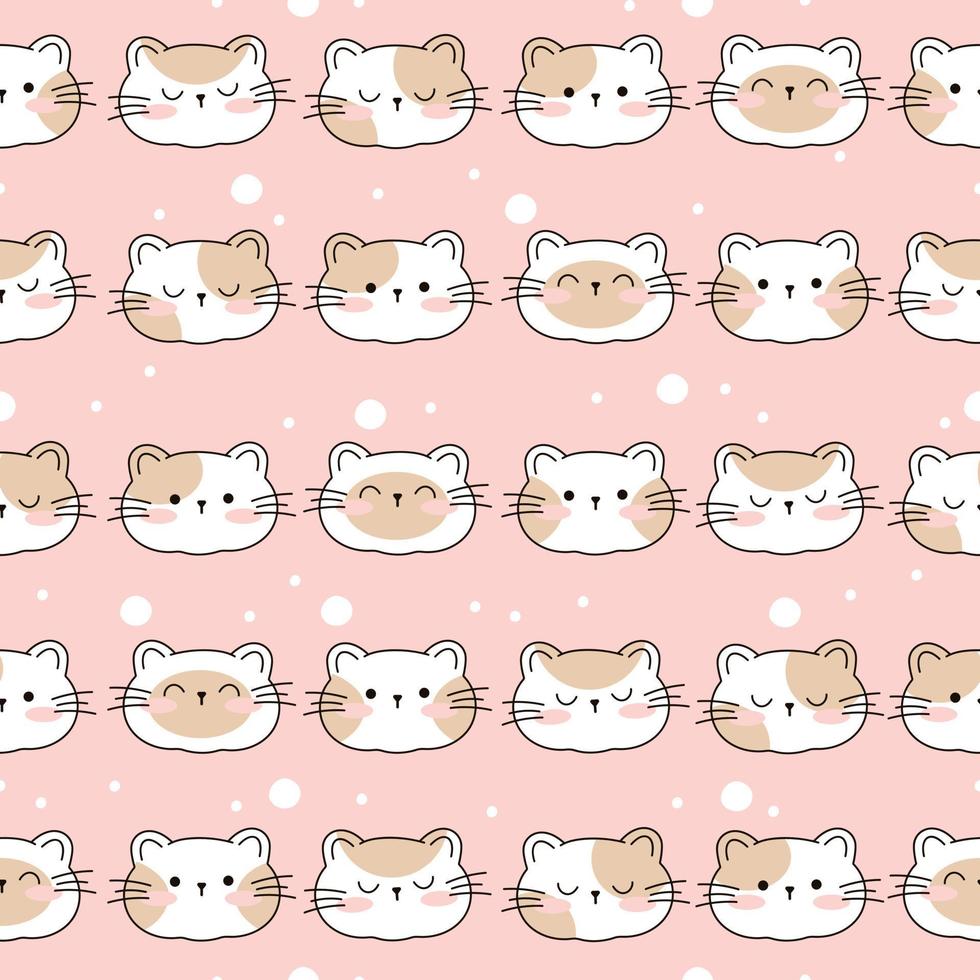 desenhe um padrão perfeito com rostos de gatos fofos no estilo de desenho animado de fundo pastel rosa vetor