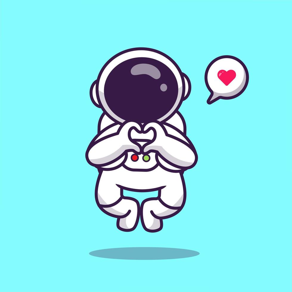 astronauta bonito voando com ilustração de ícone de vetor de desenho de mão sinal de amor. espaço astronauta ícone conceito isolado vetor premium. estilo de desenho animado plano