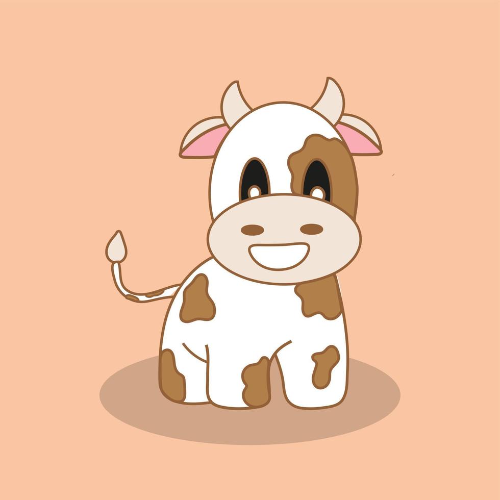 ilustração de desenho colorido editável de vetor de vaca de animal de fazenda bonito dos desenhos animados