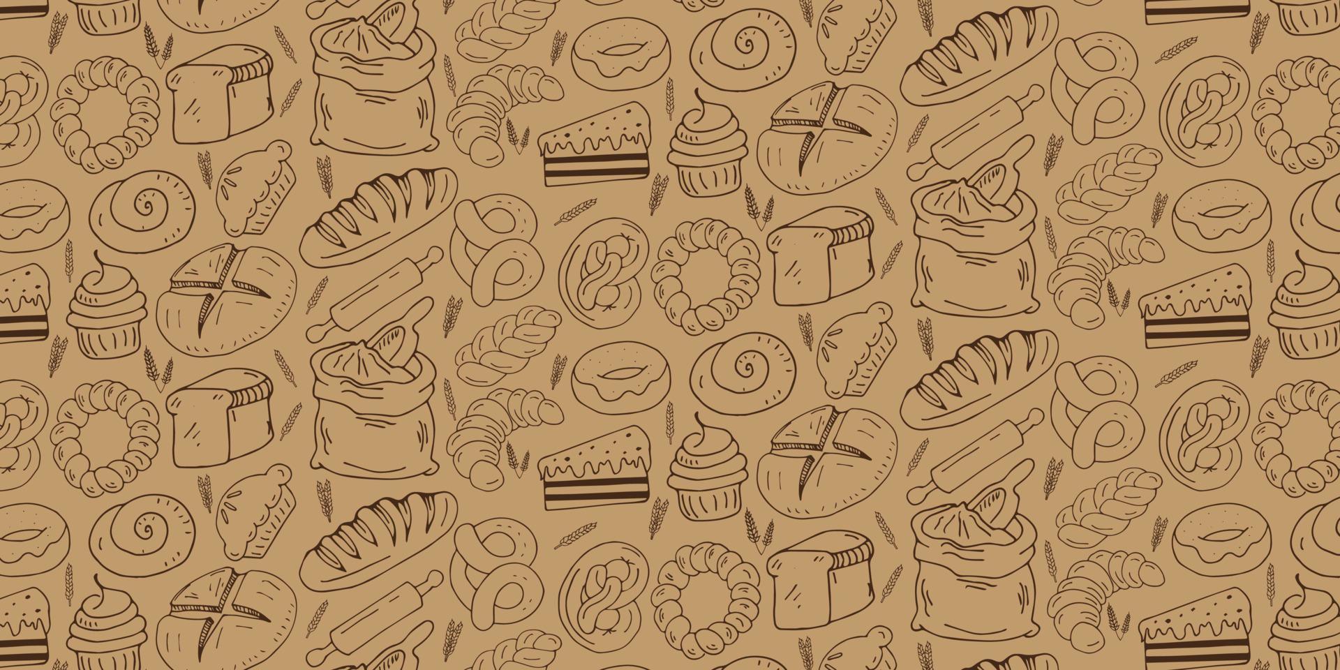 padrão desenhado à mão de vetor de padaria