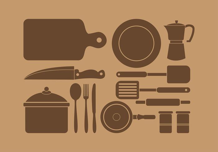 Siluetas Kitchen Set Vector grátis