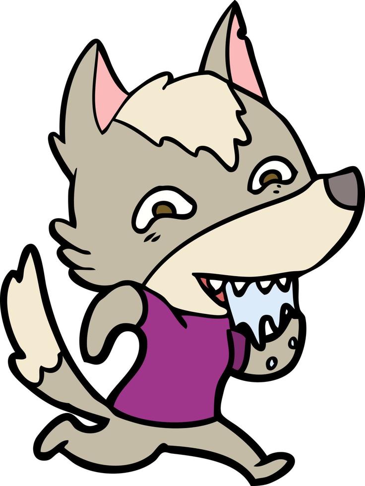 desenho animado lobo com fome vetor