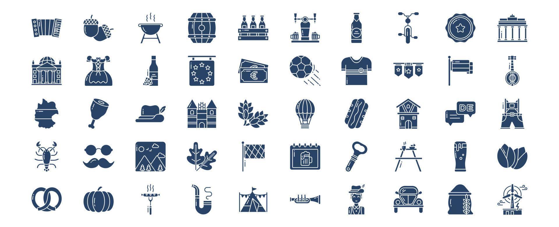 coleção de ícones relacionados à alemanha, incluindo ícones como acordeão, bolota, caixa de cerveja, barril e muito mais. ilustrações vetoriais, conjunto perfeito de pixels vetor