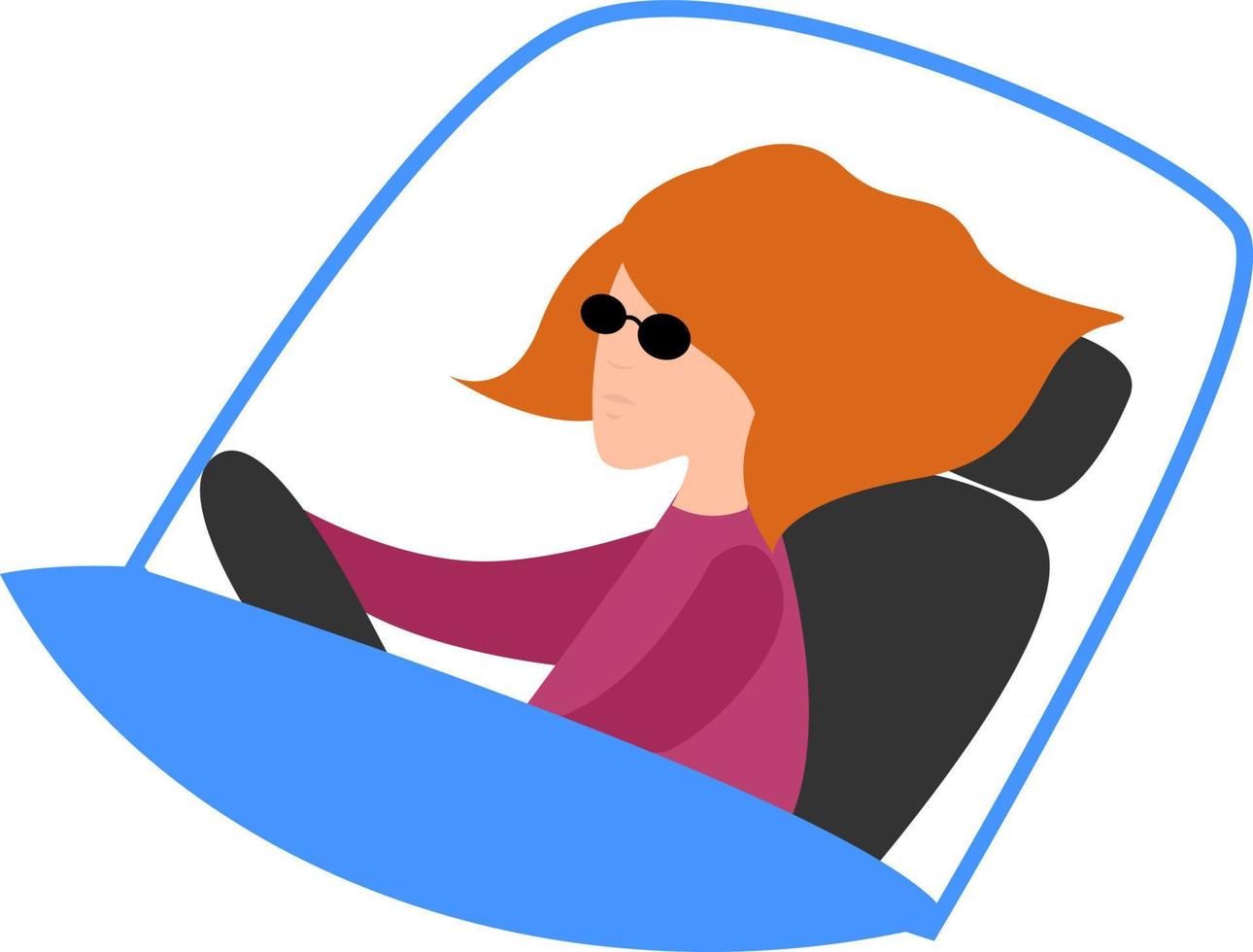mulher dirigindo carro, ilustração, vetor em fundo branco.