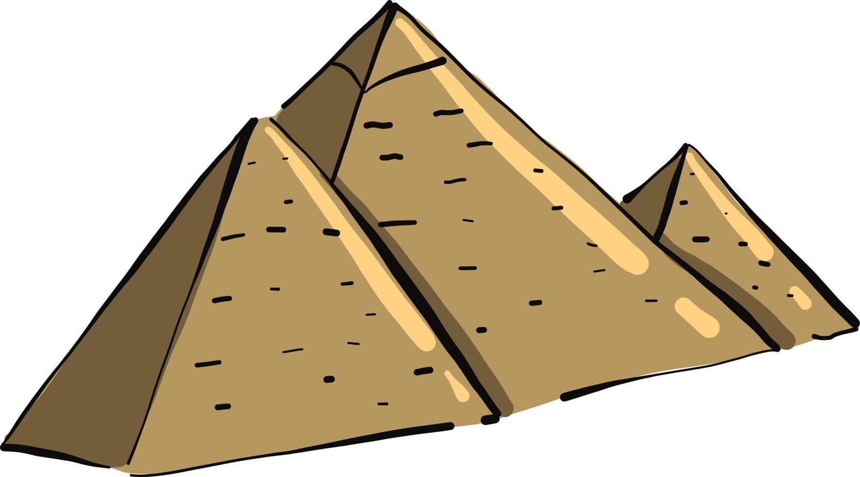 três pirâmides, ilustração, vetor em fundo branco.