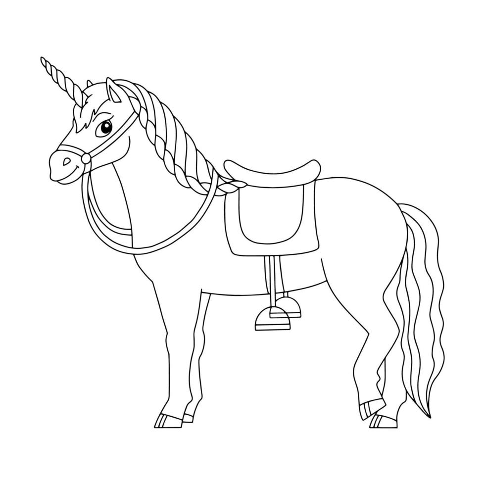 Cavalo bonito animal de fazenda página para colorir para crianças carimbo  digital personagem de estilo de desenho animado