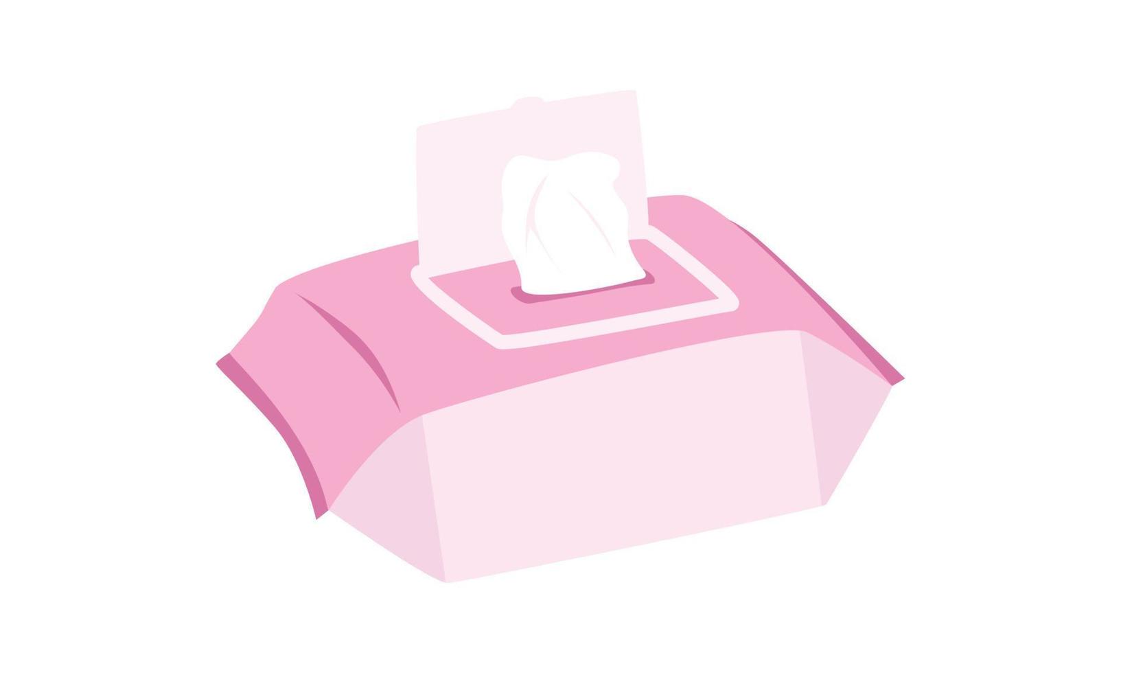 clipart de lenços umedecidos. simples e fofo bebê rosa toalhitas ilustração vetorial plana. lenços umedecidos em estilo cartoon de pacote plástico. crianças, chá de bebê, decoração de berçário. guardanapos antibacterianos, papel higiênico vetor