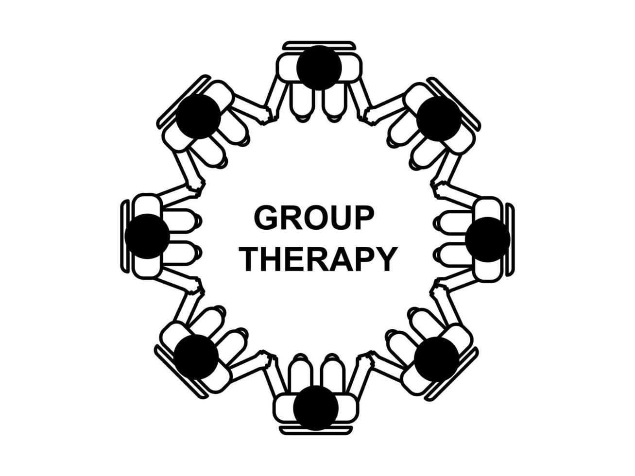 esboço de pessoas na sessão de terapia de grupo, terapia de conversa e conceito de terapia de grupo. ilustração vetorial de contorno. vetor
