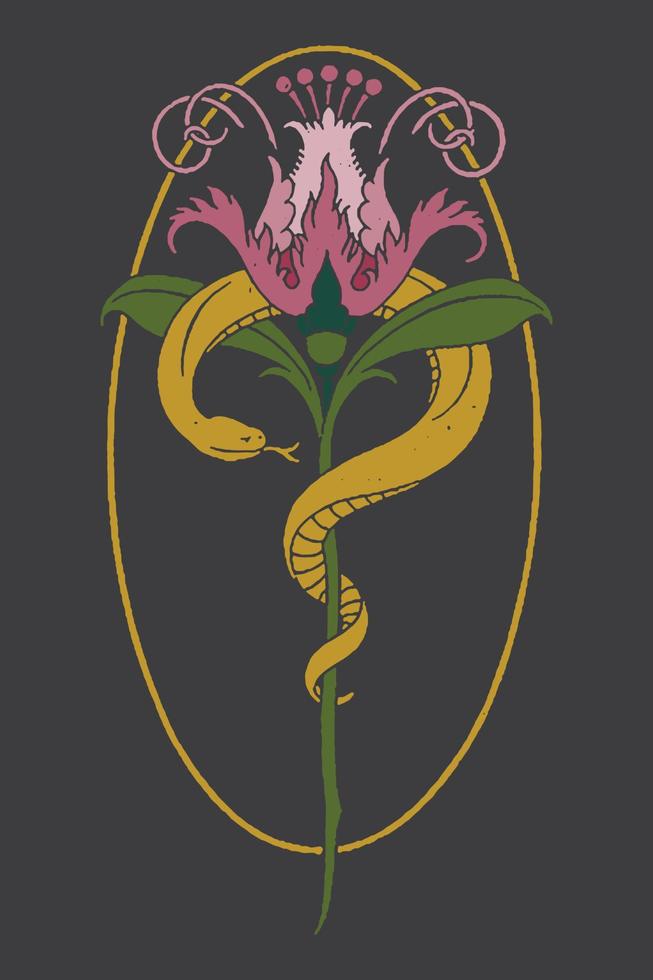 serpente floral. cobra celeste. serpente celeste. arte vintage para cartazes, capas de livros, tatuagens e design de camisetas. vetor