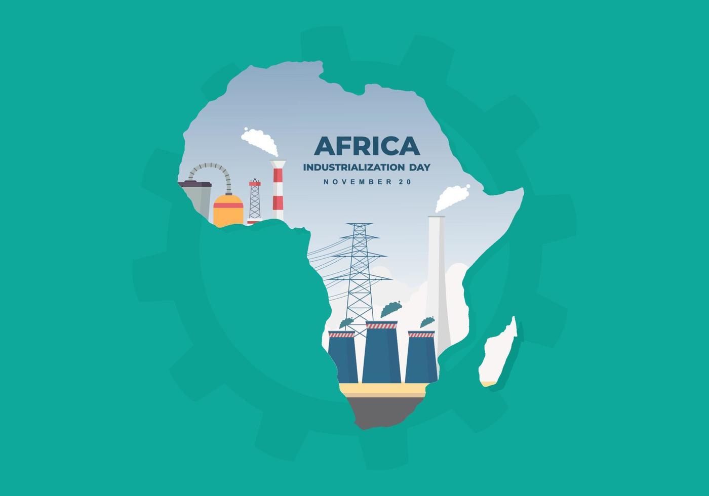 fundo do dia da industrialização da áfrica com fábrica de mapas da áfrica vetor