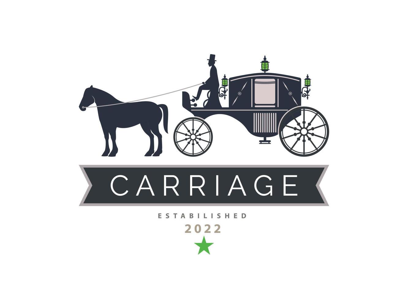 design de modelo de logotipo de cavalo de cocheiro de carroça clássica de carruagem vintage para marca ou empresa e outros vetor