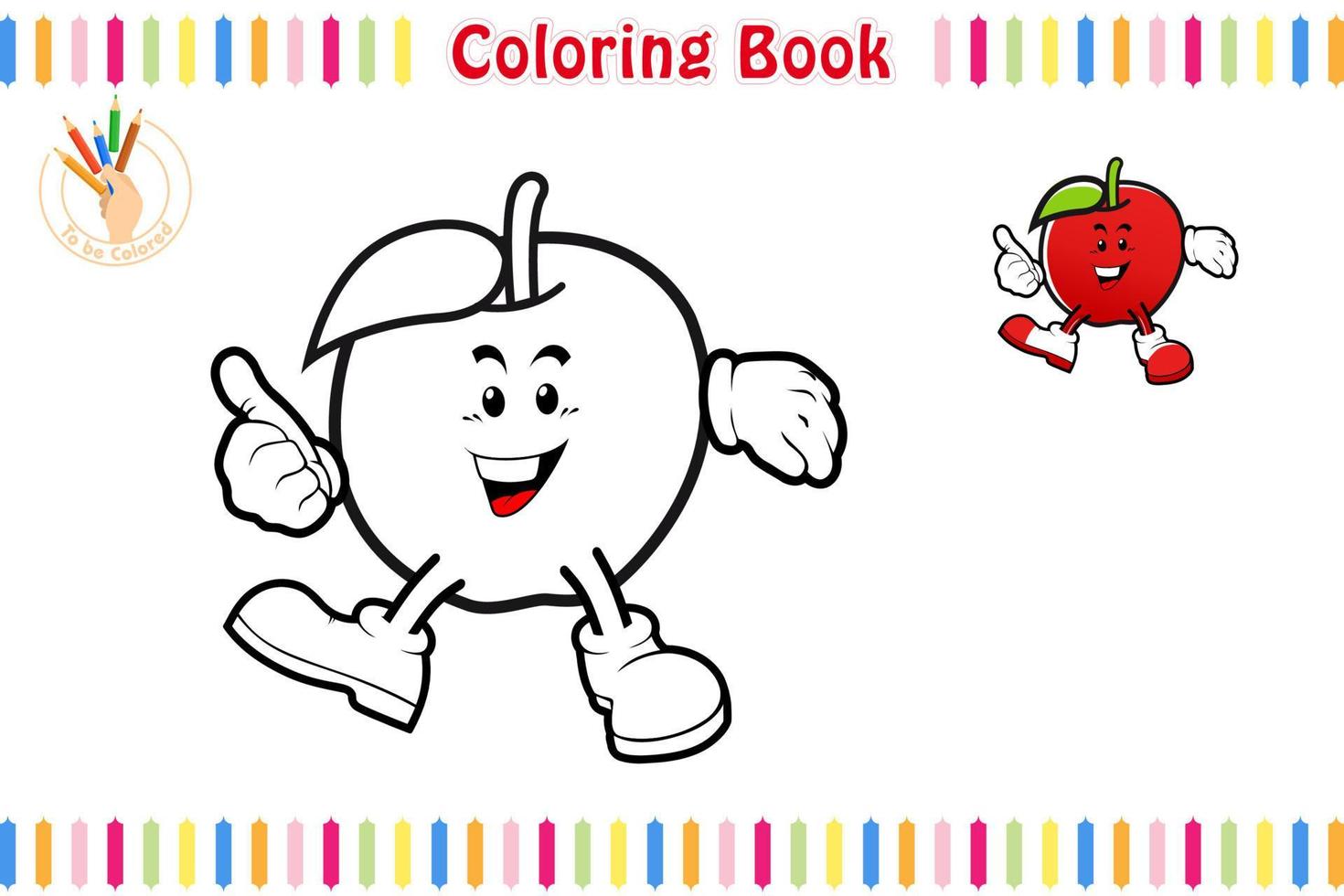livro de colorir com um estilo de desenho animado de frutas, ilustração em vetor de planilha para impressão de jogo educacional para crianças