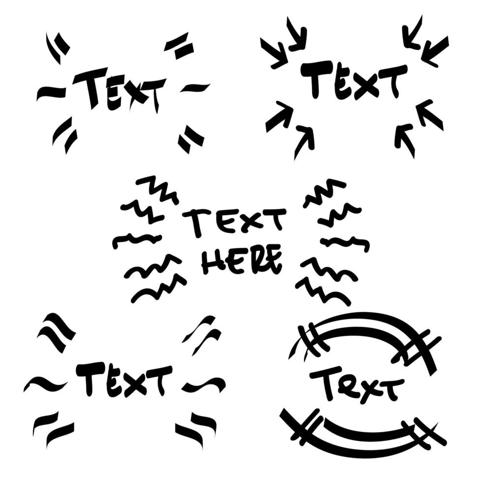 coleção vetorial desenhada à mão de elementos de design para texto de ênfase em estilo cômico vetor