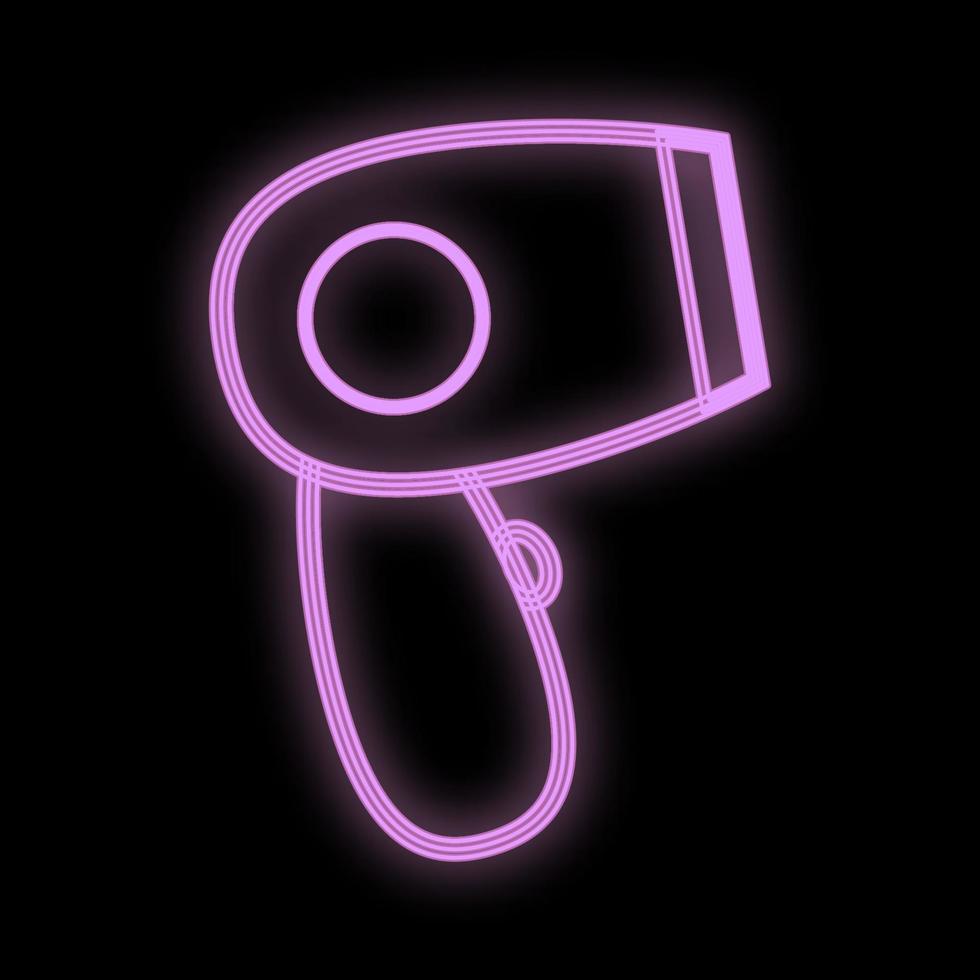 secador de cabelo rosa glamouroso brilhante, neon em um fundo preto. para meninas em uma cor bonita e elegante. portátil portátil para modelar e criar penteados. ícone para uma barra de beleza. ilustração vetorial vetor
