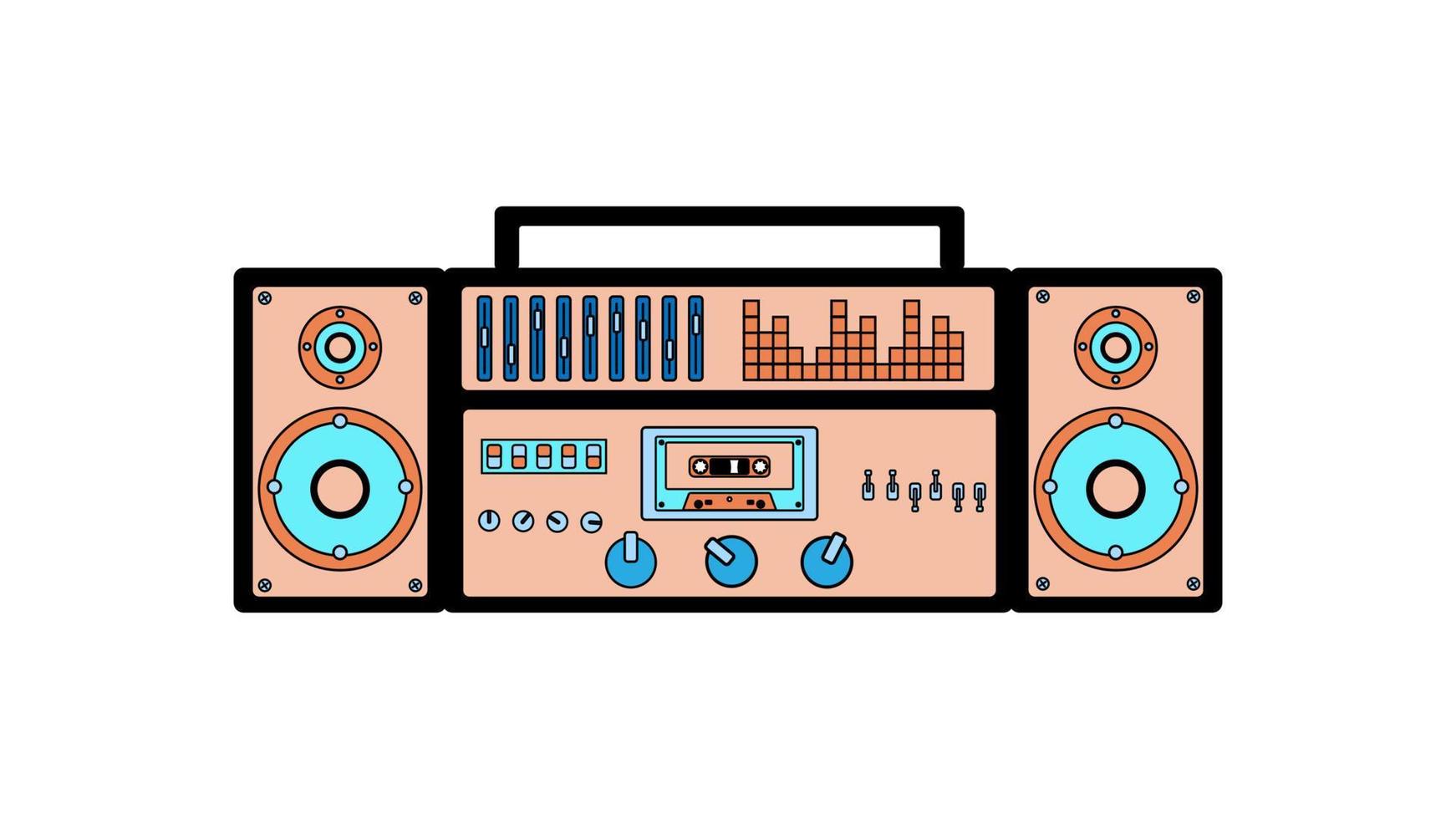 velho gravador de fita cassete de música vintage retrô com fita magnética em bobinas e alto-falantes dos anos 70, 80, 90. belo ícone. ilustração vetorial vetor