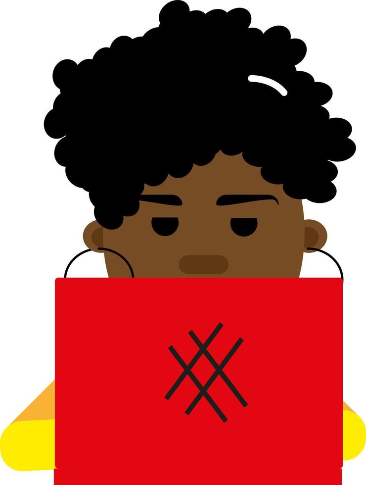 garota americana com laptop vermelho, ilustração, vetor em um fundo branco.