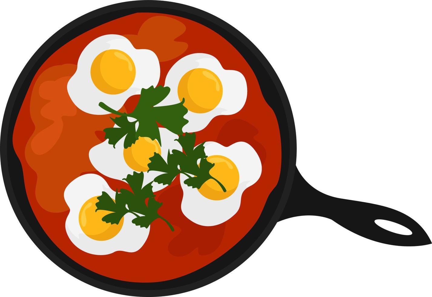 ovos fritos com tomate, ilustração, vetor em fundo branco