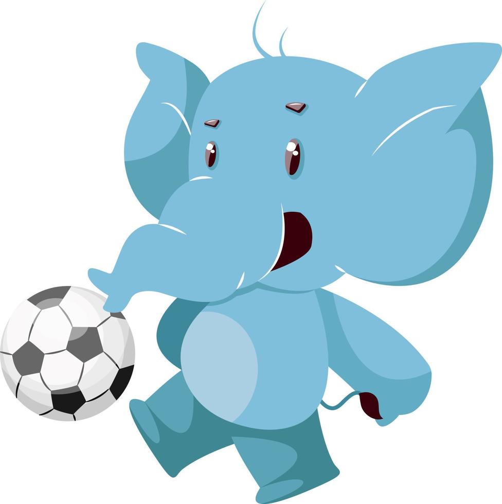 elefante com futebol, ilustração, vetor em fundo branco.