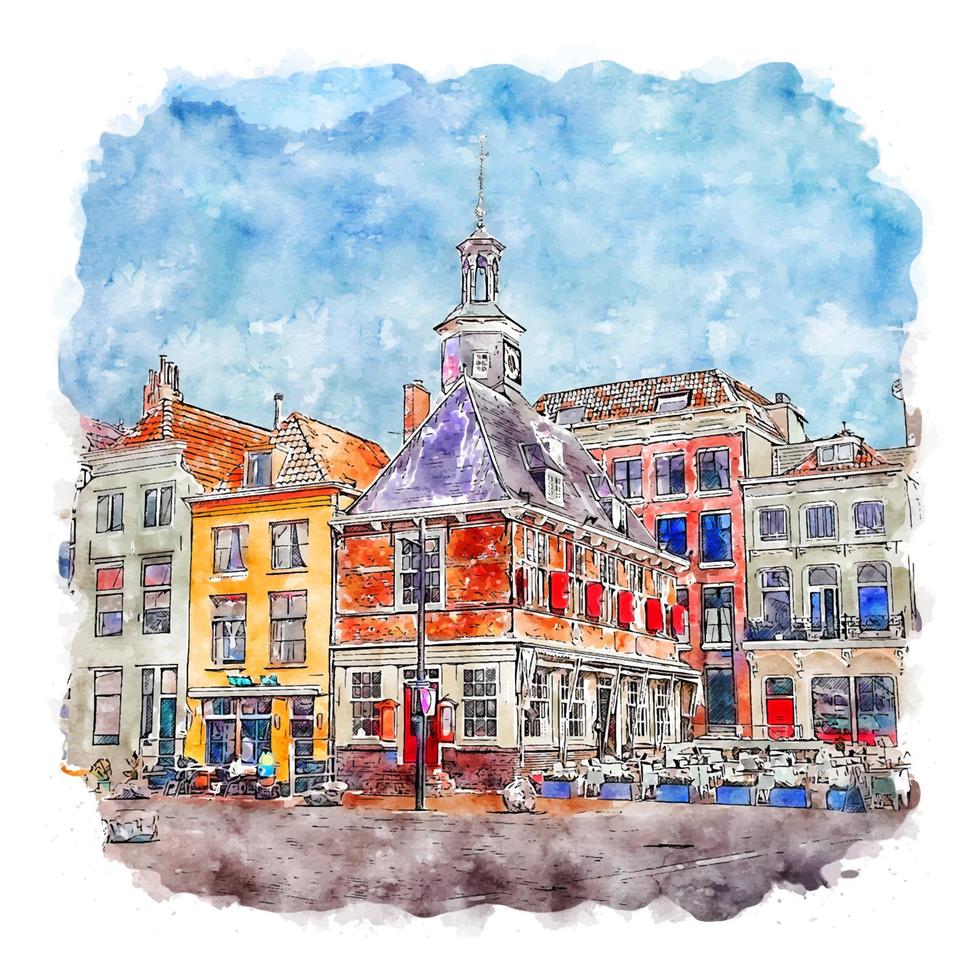 vlissingen Holanda esboço em aquarela ilustração desenhada à mão vetor