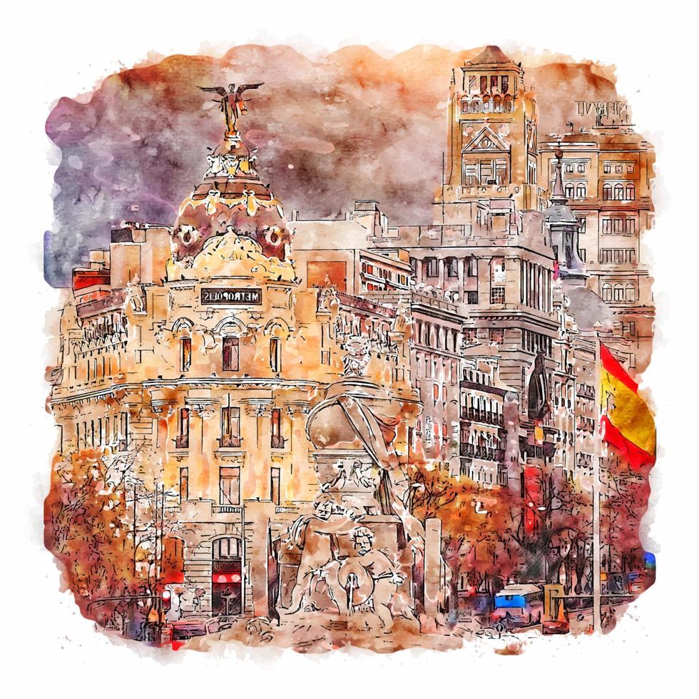 madri espanha esboço em aquarela ilustração desenhada à mão vetor