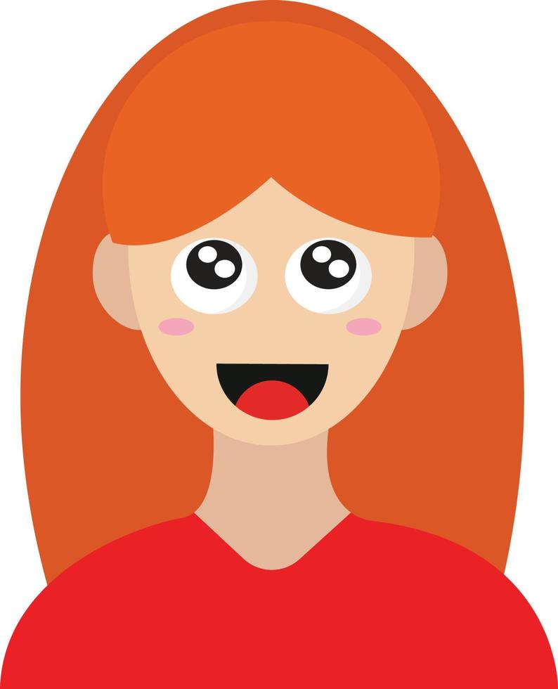menina sorridente com camisa vermelha, ilustração, vetor em fundo branco.