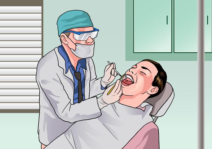 Dentista que examina um paciente vetor