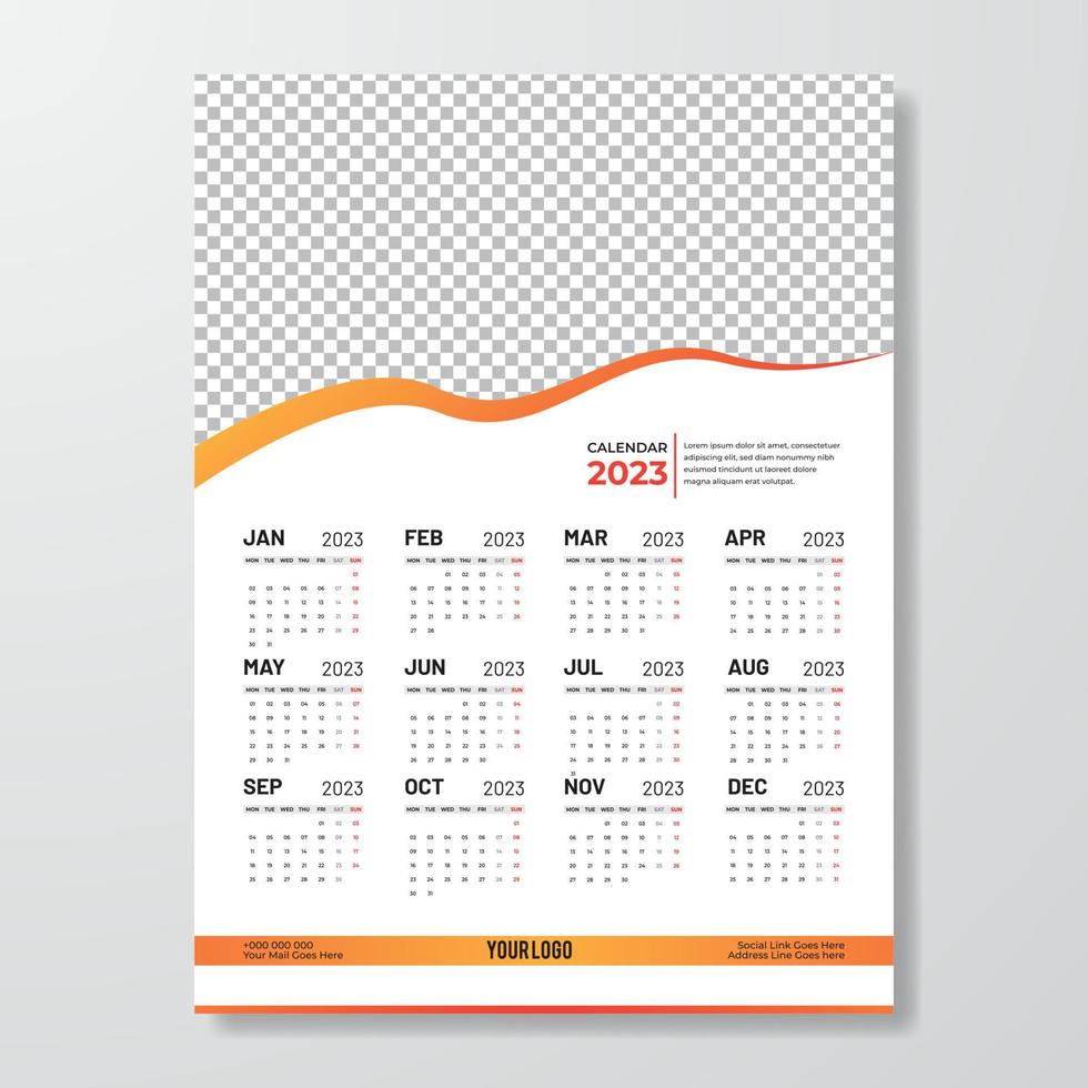 design de modelo de calendário de parede vertical elegante criativo de 2023 ano novo vetor