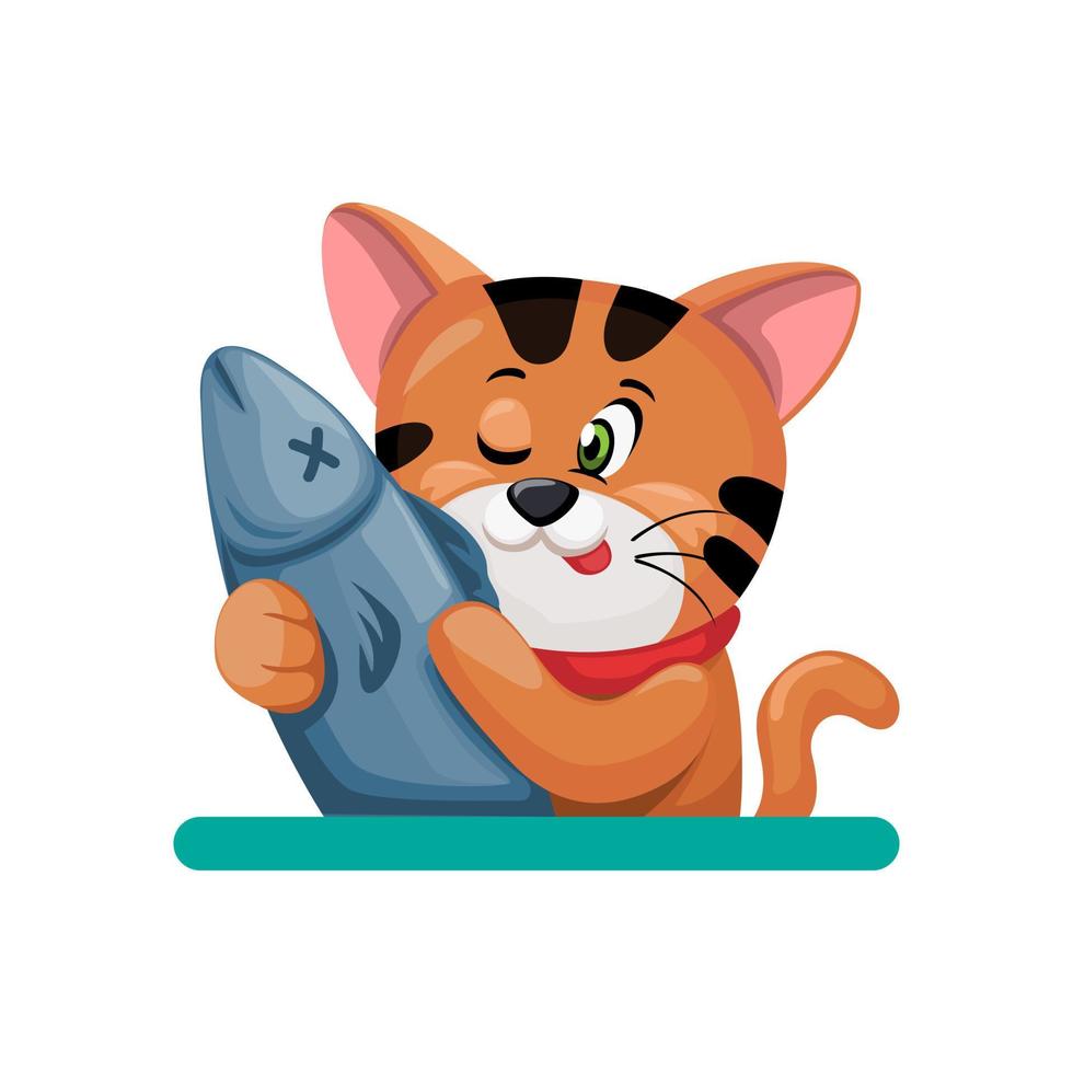 gatinho com vetor de ilustração de personagem de mascote de peixe