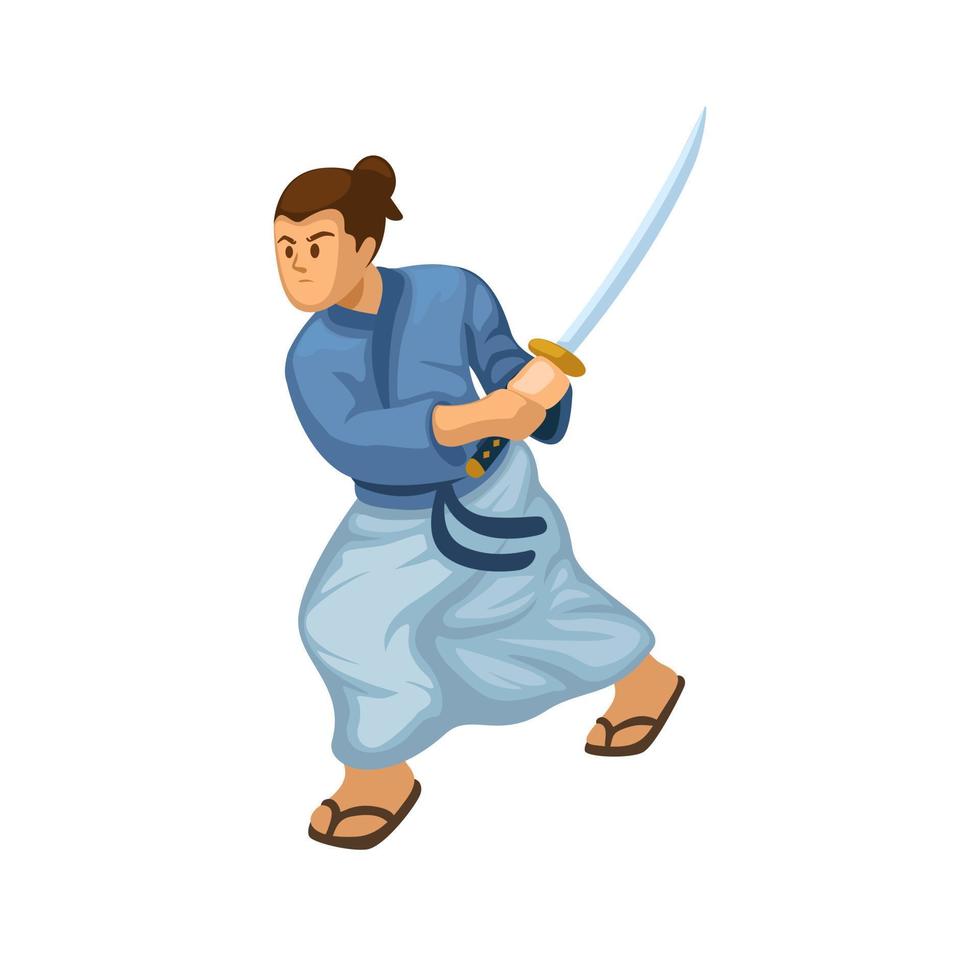 samurai ação pose figura ilustração dos desenhos animados vetor
