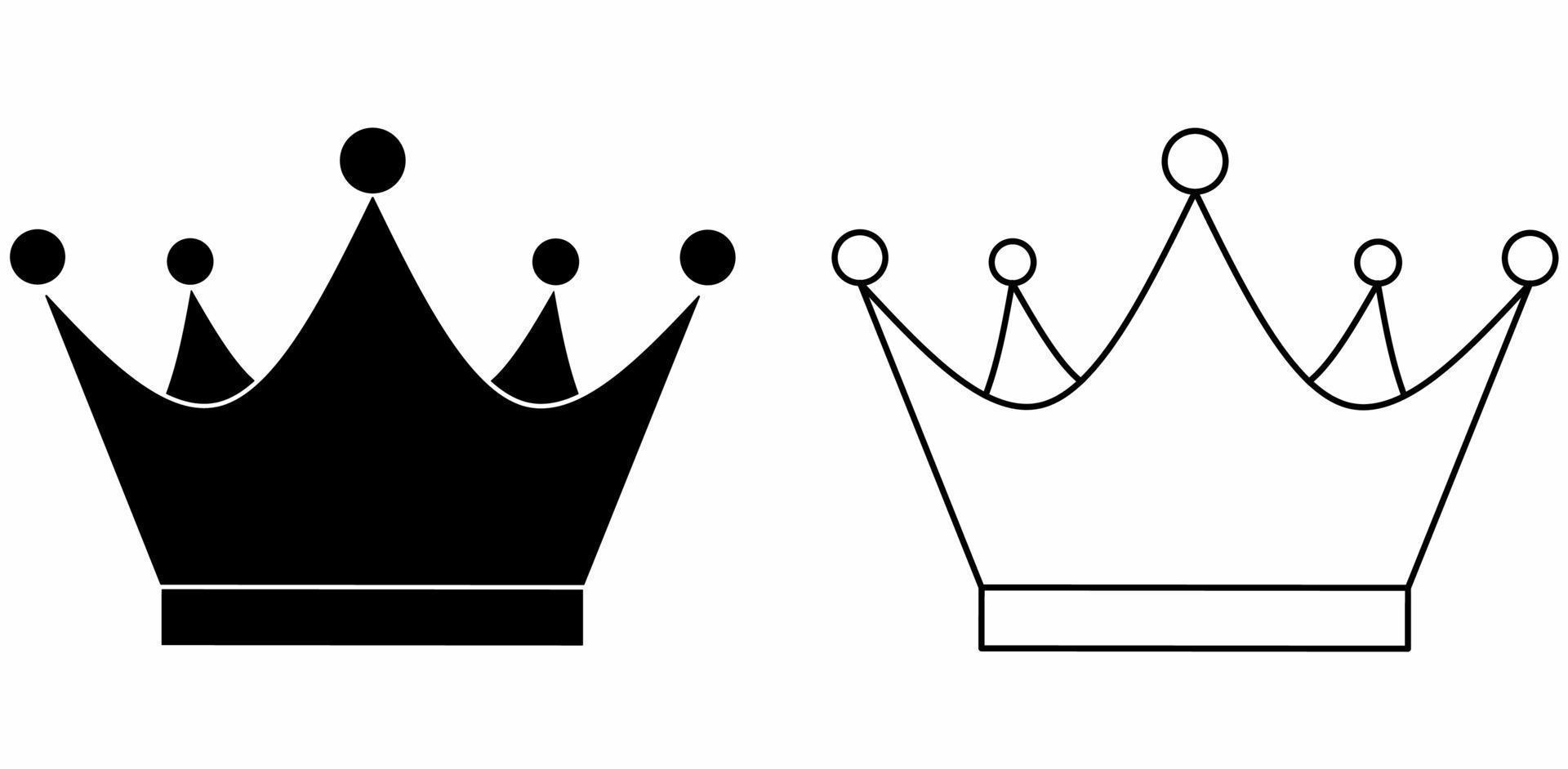 conjunto de ícones de coroa de silhueta de contorno isolado no fundo branco vetor