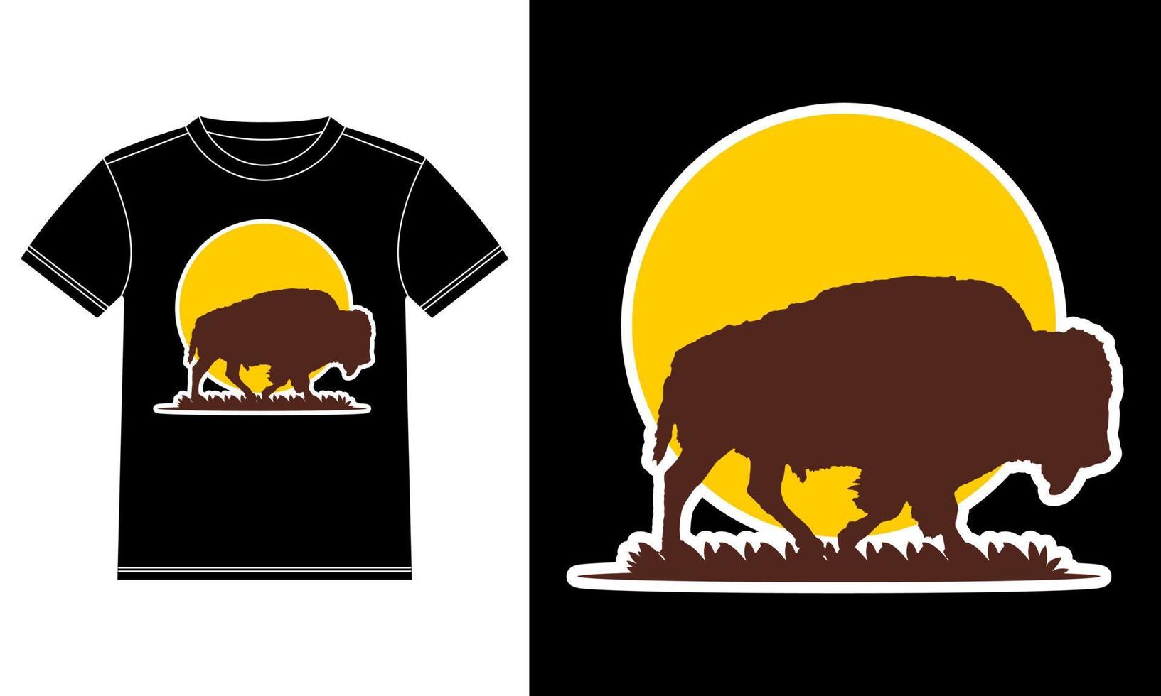 búfalo americano no design de camiseta de adesivo vintage pôr do sol vetor