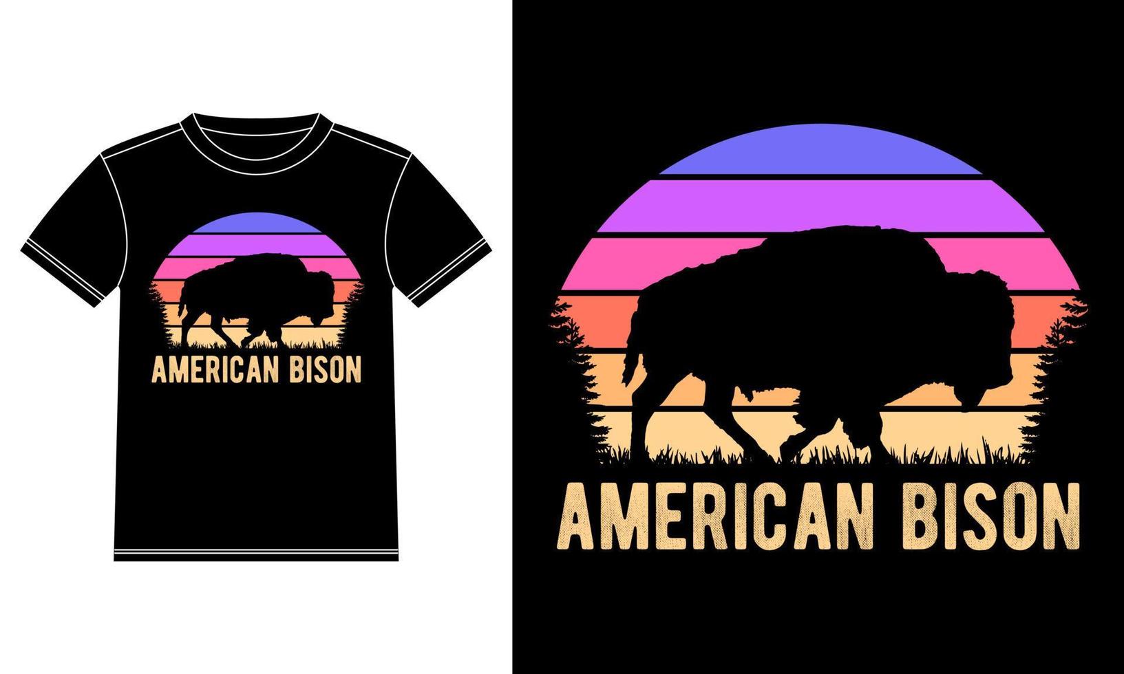 camiseta unissex bisonte americano vintage retrô pôr do sol vetor