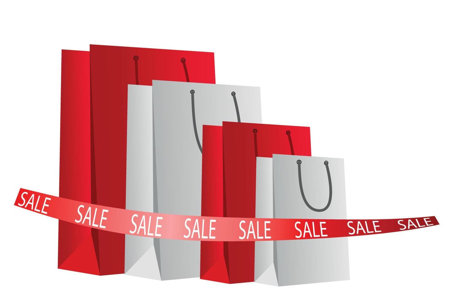 sacolas de compras de presente em vermelho e branco. o conceito de uma oferta especial de descontos, vendas, compras. para o ano novo, natal, dia da mulher, dia dos namorados, aniversário, comprando, para publicidade, panfletos vetor