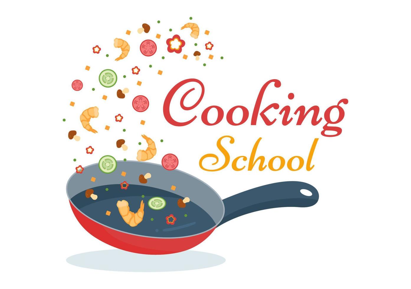 escola de culinária para aprender cozinha comida caseira e variedade de pratos deliciosos em uma aula aprendendo na ilustração de modelos desenhados à mão de desenhos animados planos vetor