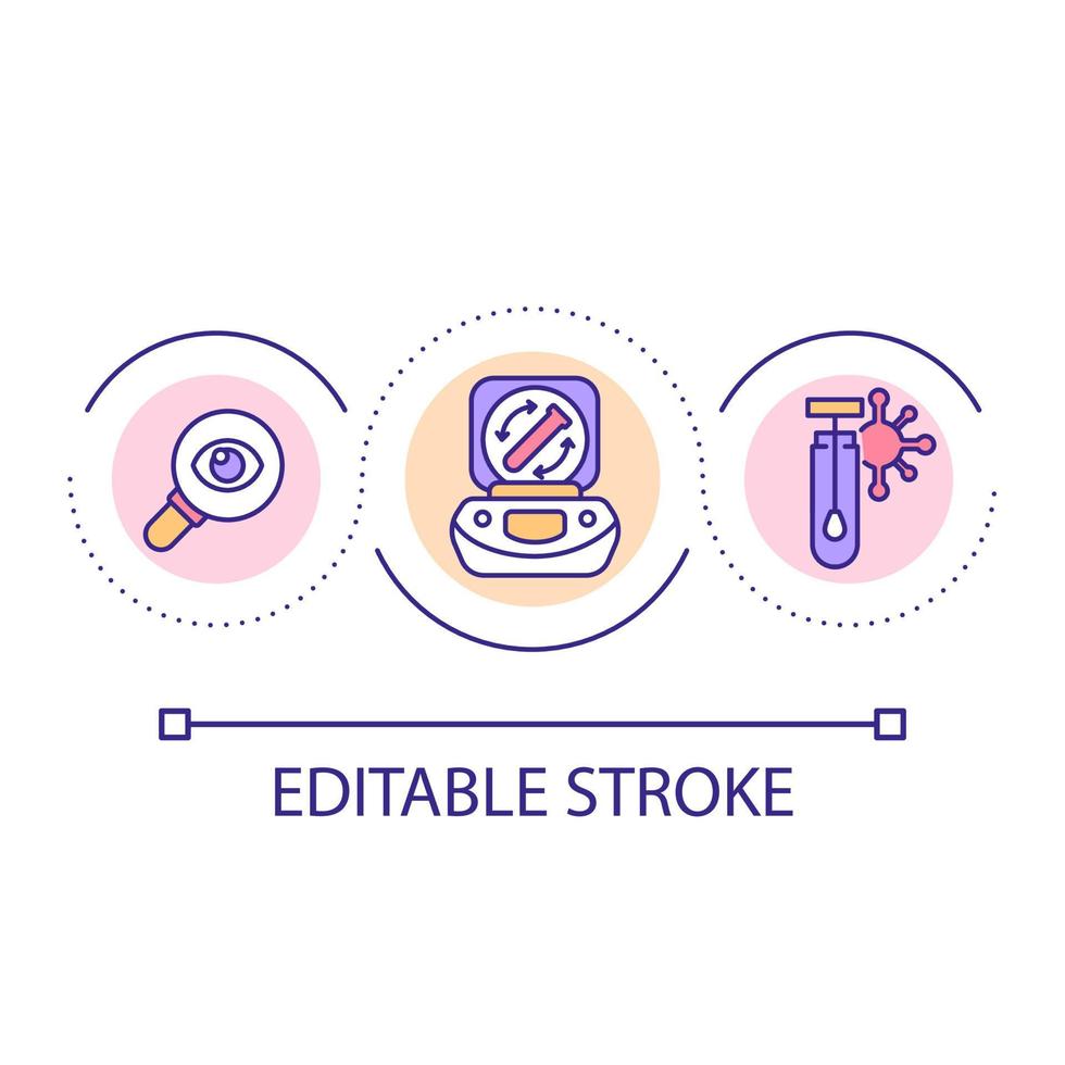 ícone de conceito de loop de teste de laboratório. pesquisar e estudar. equipamento médico. ilustração de linha fina de ideia abstrata de saúde e medicina. desenho de contorno isolado. traço editável. vetor