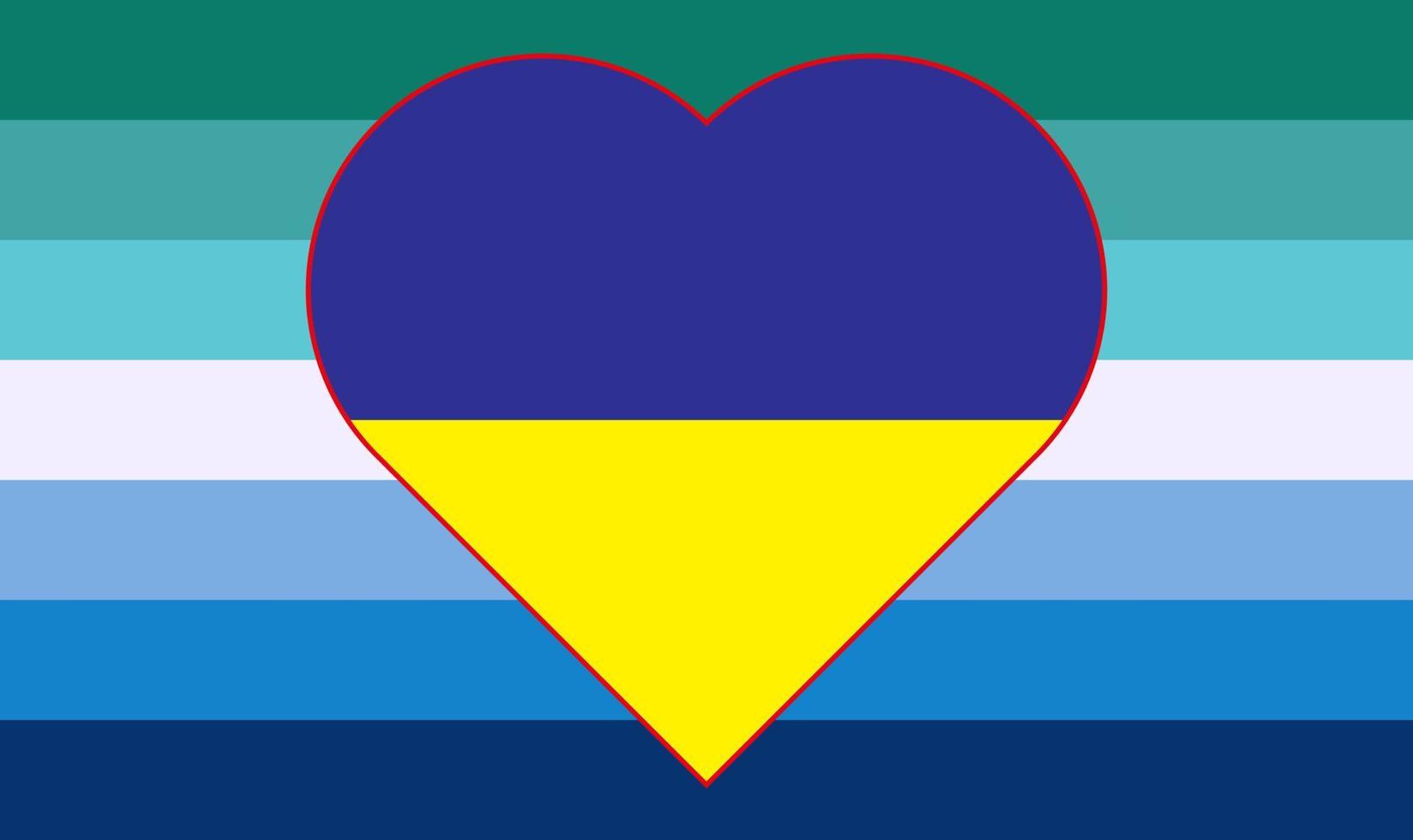 ilustração vetorial da bandeira amarelo-azul da ucrânia na forma de um coração na bandeira transgênero masculina do orgulho gay. apoio à Ucrânia. vetor