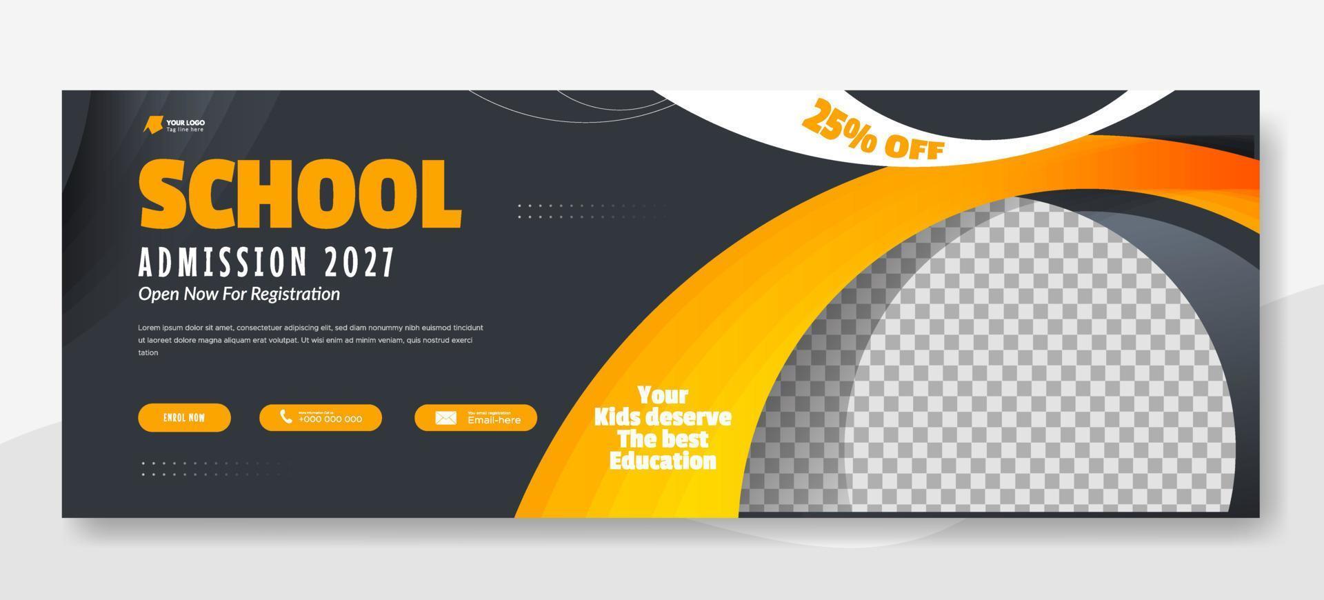 design de capa de escola de educação, banner web para promoção de registro escolar, modelo de banner web vetor