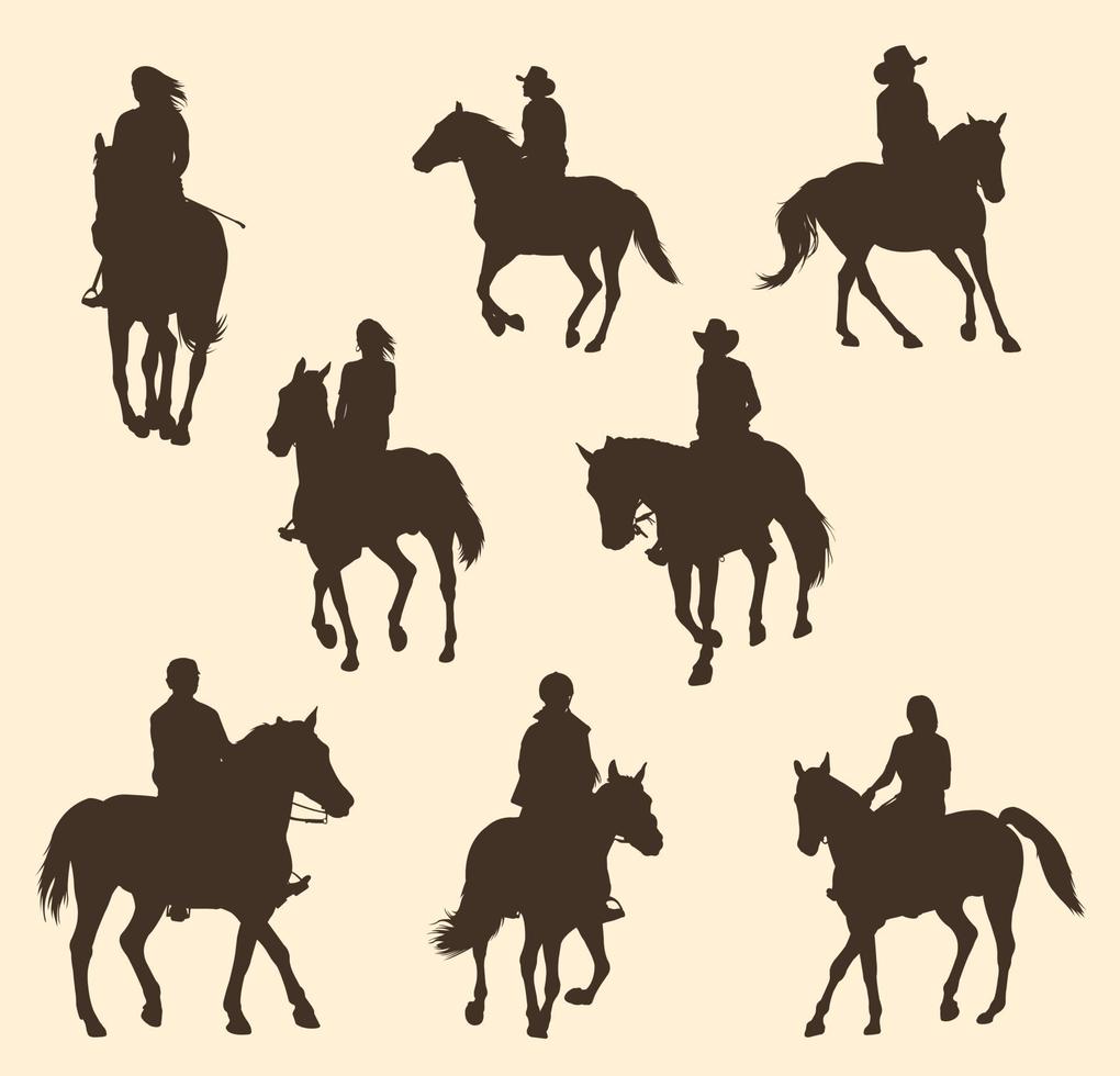 conjunto de silhuetas de cavaleiros a cavalo vetor